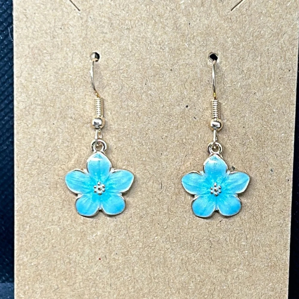 Cute blue flower dangle earring